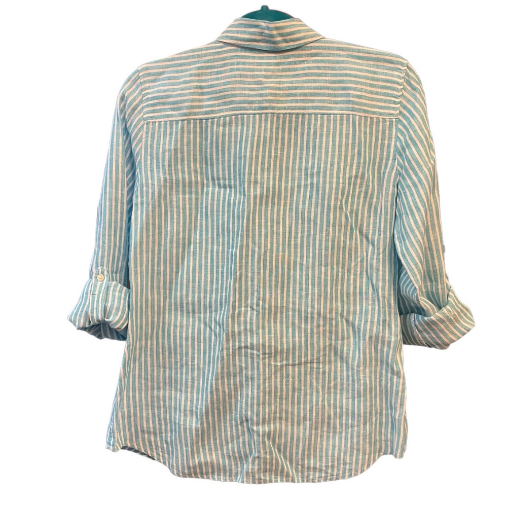 Talbots 100% Linen Striped Button Down Roll Tab S… - image 5